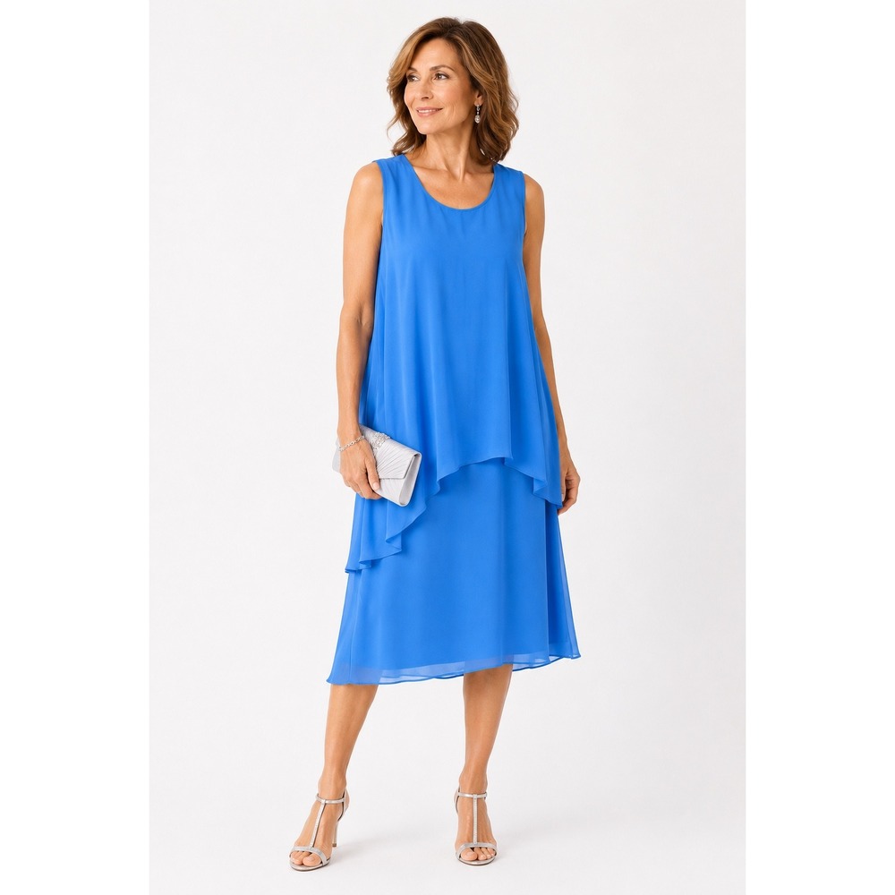 LAUREN Ralph Lauren Dress Womens 16W Blue Chiffon Tiered Midi Shift